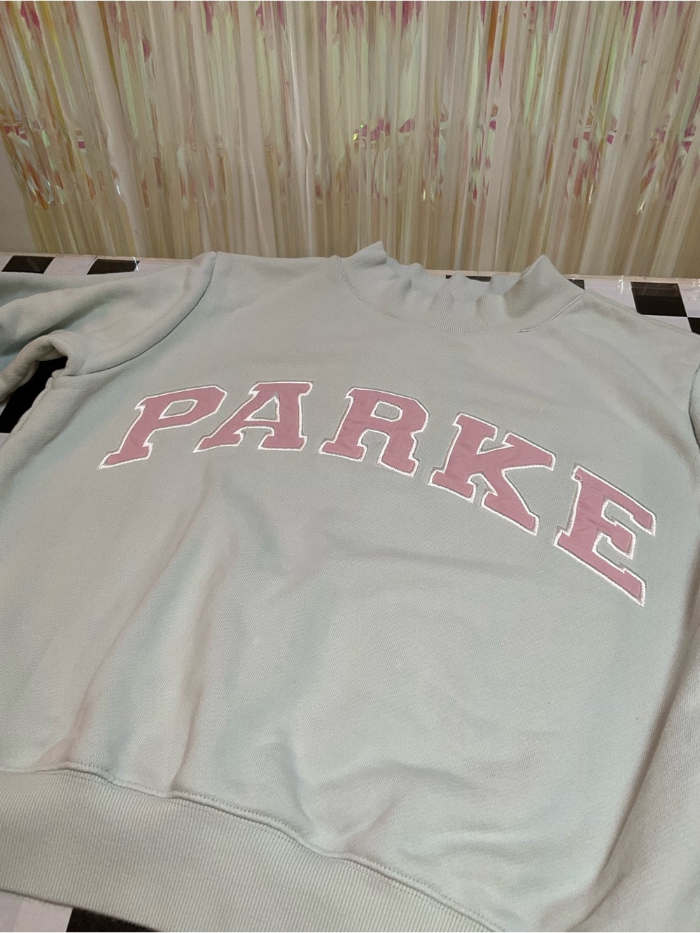 Parke Mint Crewneck Sweater with Pink Varsity Logo - Picture 3 of 7